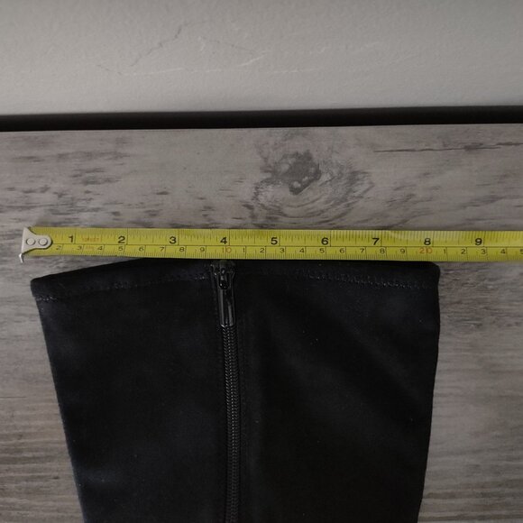 Amelia Grace - soft black faux suede stretch knee high tall boots low heels - 9 - Picture 11 of 11